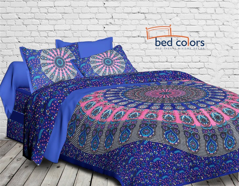 Bedcolors 180 TC Double Bed Pure Cotton Queen Size Bedsheet with two P